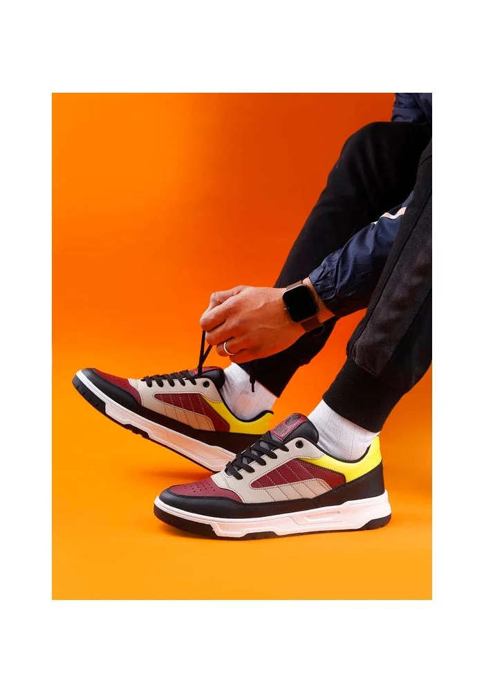 Bacca Bucci Black and Maroon Downtown Dynamo Low-Top Sneakers for Men | Best Price UAE